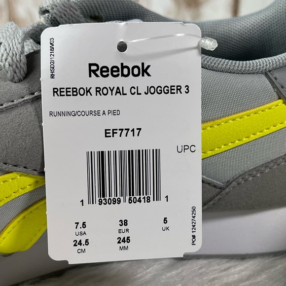 New, Reebok Royal Ultra Gray Yellow Running Jogger Shoes Sneakers - Picture 9 of 9